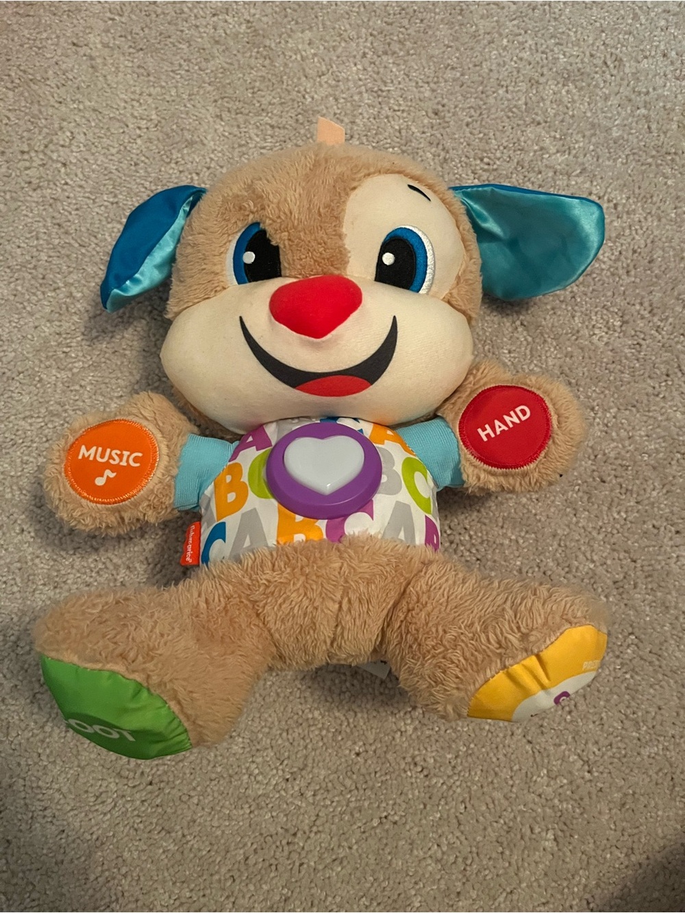 Interactive Beige and Blue Learning Puppy Plush Toy
